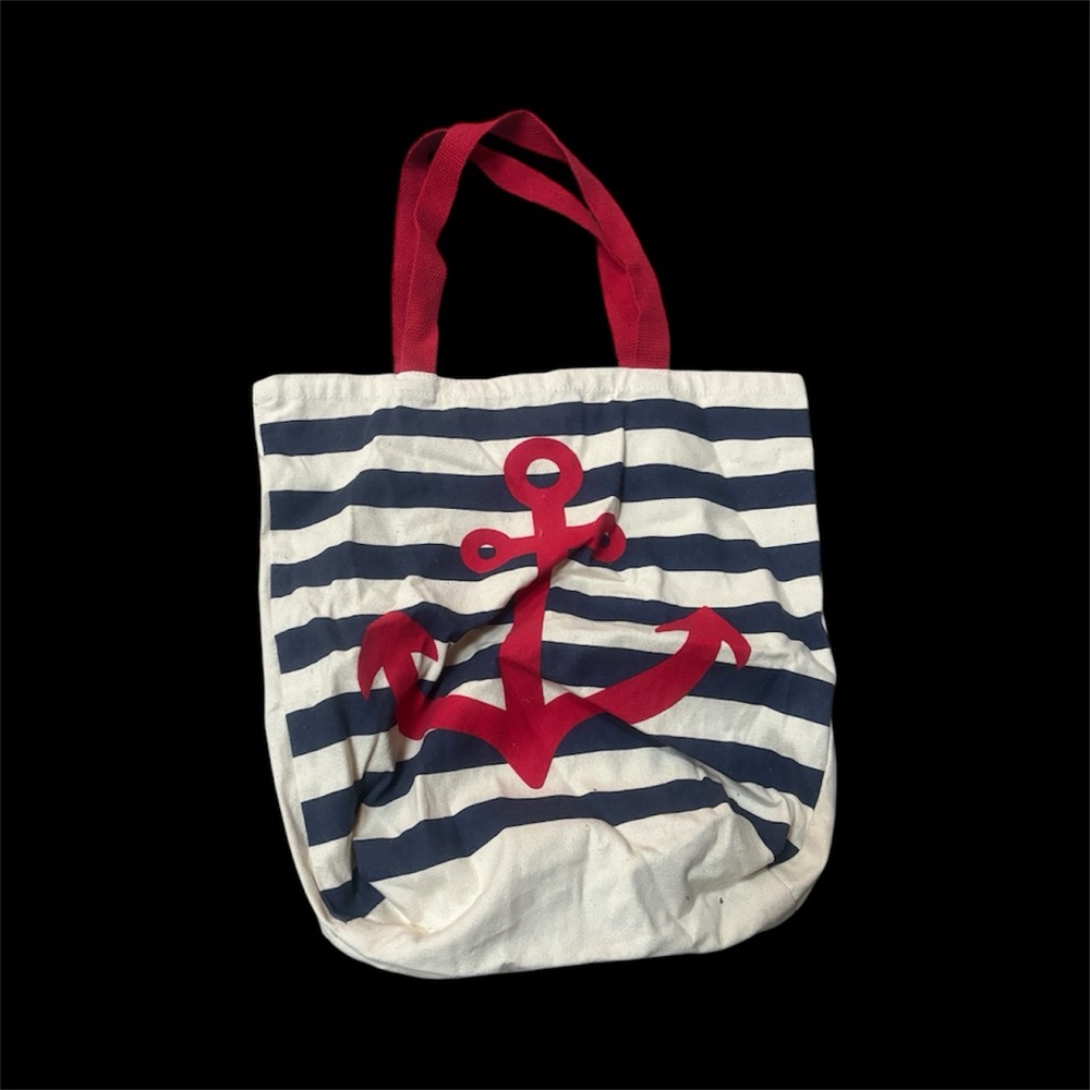 Old Navy Nautical Tote Bag – Anchor Print – Red, White & Navy Striped – One Size